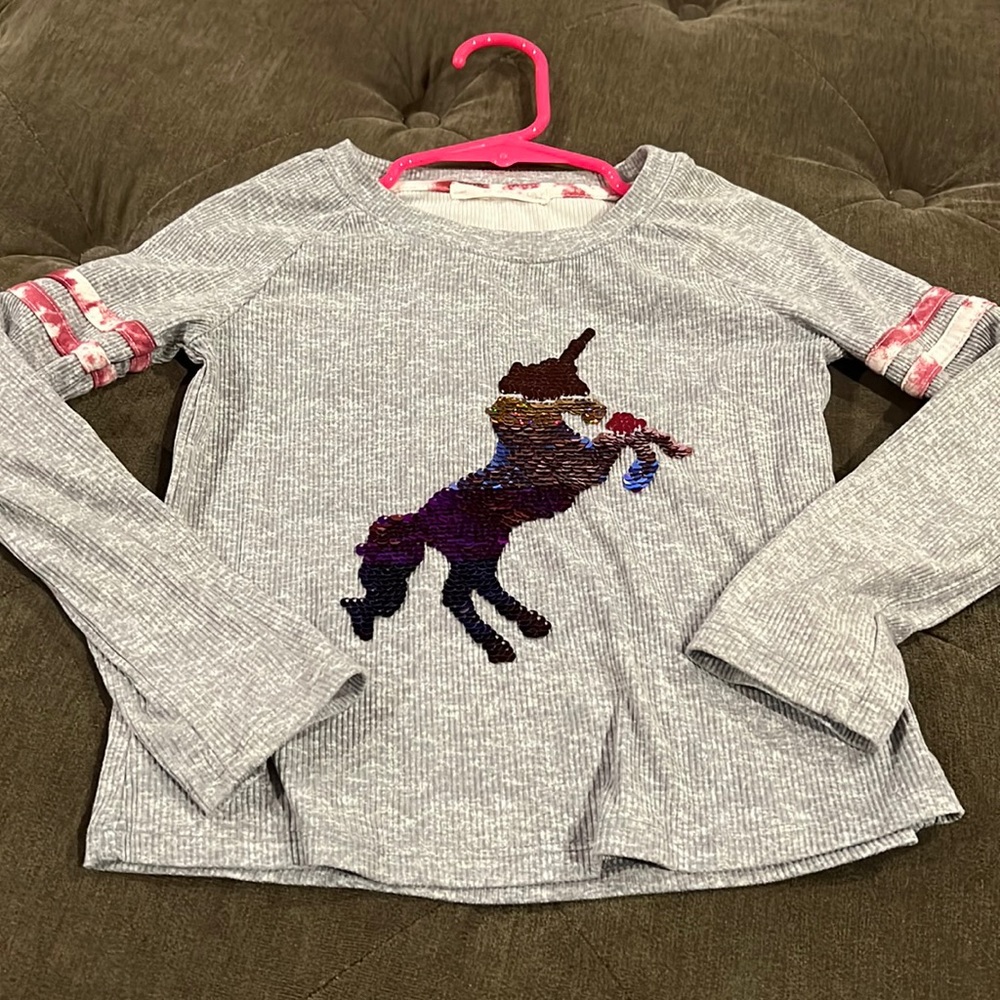Sunset sky unicorn flip sequin long sleeve shirt size 4
